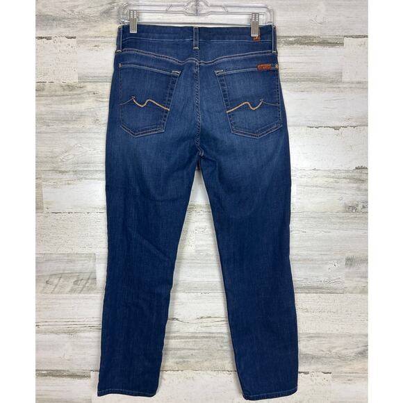 7 For All Mankind Womens 30 Kimmie Crop Blue Denim Jeans Whisker Faded Pant - Picture 3 of 9
